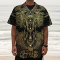 Golden Spiritual Elephant Print Textured Short Sleeve Shirt