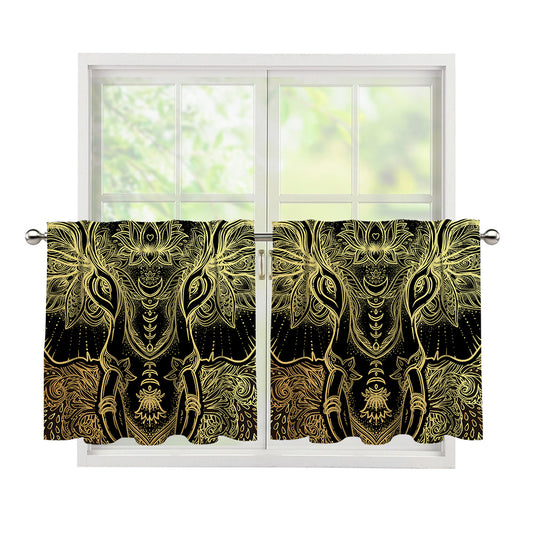 Golden Spiritual Elephant Print Tier Curtains