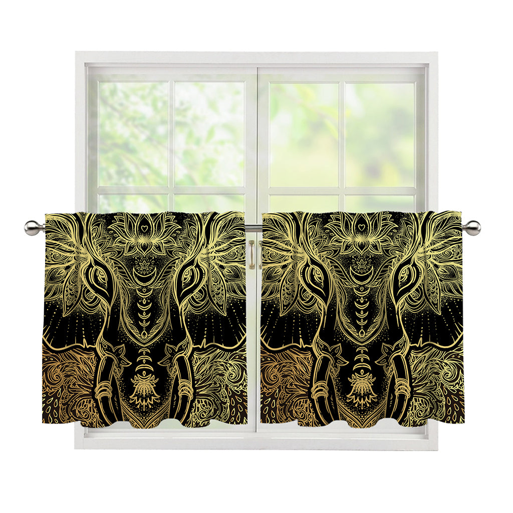 Golden Spiritual Elephant Print Tier Curtains