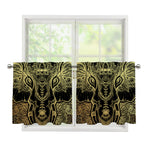 Golden Spiritual Elephant Print Tier Curtains