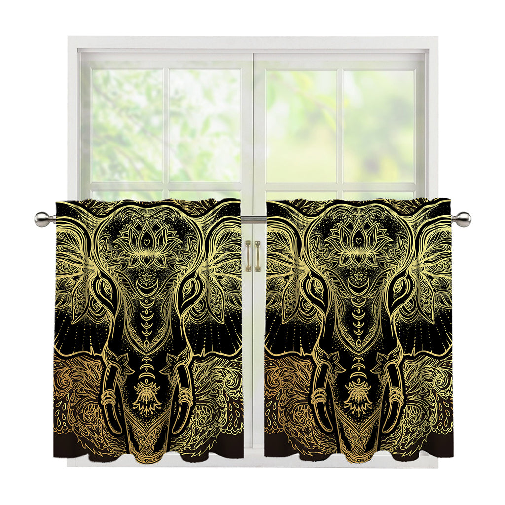 Golden Spiritual Elephant Print Tier Curtains