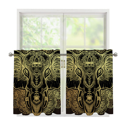 Golden Spiritual Elephant Print Tier Curtains