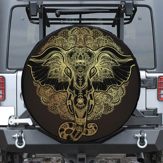Golden Spiritual Elephant Print Tire Cover