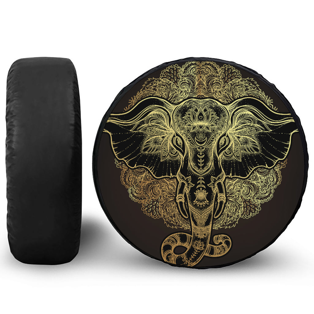 Golden Spiritual Elephant Print Tire Cover