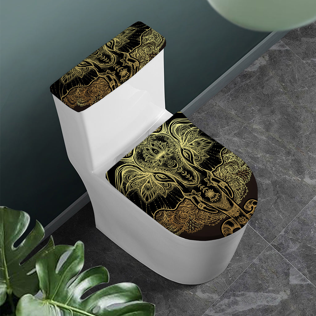 Golden Spiritual Elephant Print Toilet Lid And Tank Cover Set