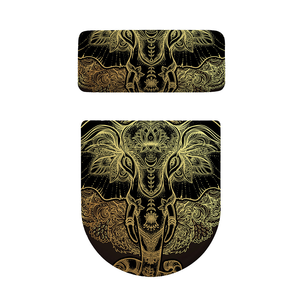 Golden Spiritual Elephant Print Toilet Lid And Tank Cover Set