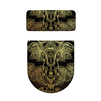 Golden Spiritual Elephant Print Toilet Lid And Tank Cover Set