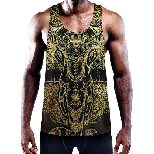 Golden Spiritual Elephant Print Training Tank Top