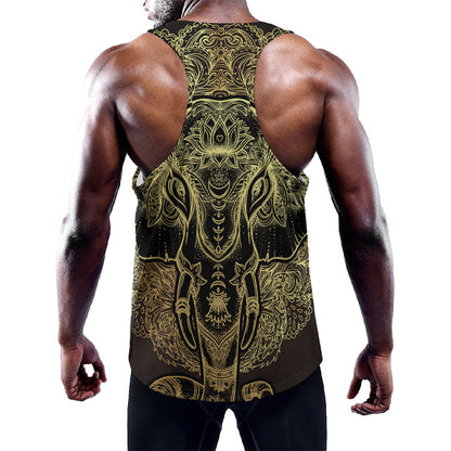 Golden Spiritual Elephant Print Training Tank Top