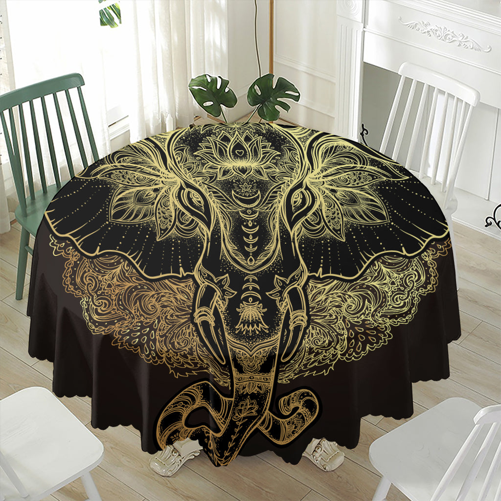 Golden Spiritual Elephant Print Waterproof Round Tablecloth