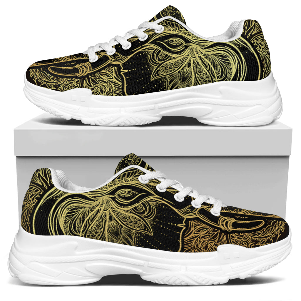 Golden Spiritual Elephant Print White Chunky Shoes