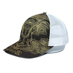 Golden Spiritual Elephant Print White Mesh Trucker Cap