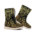Golden Spiritual Elephant Print Winter Boots