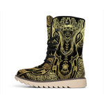 Golden Spiritual Elephant Print Winter Boots