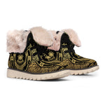 Golden Spiritual Elephant Print Winter Boots