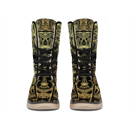 Golden Spiritual Elephant Print Winter Boots