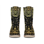 Golden Spiritual Elephant Print Winter Boots