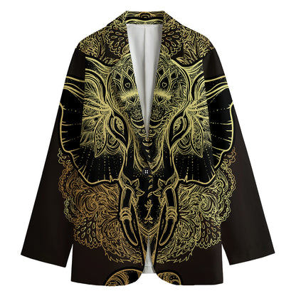 Golden Spiritual Elephant Print Women's Blazer