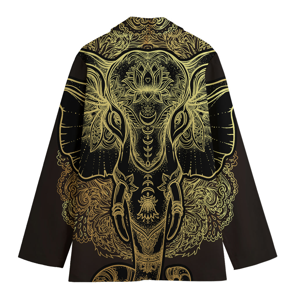 Golden Spiritual Elephant Print Women's Blazer