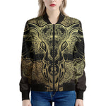 Golden Spiritual Elephant Print Women's Bomber Jacket