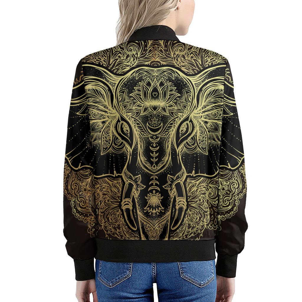 Golden Spiritual Elephant Print Women's Bomber Jacket