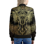 Golden Spiritual Elephant Print Women's Bomber Jacket
