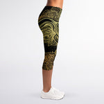 Golden Spiritual Elephant Print Women's Capri Leggings