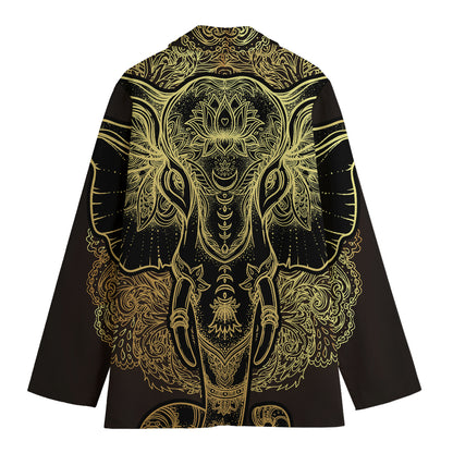 Golden Spiritual Elephant Print Women's Cotton Blazer