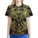 Golden Spiritual Elephant Print Women's Polo Shirt