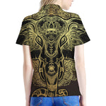 Golden Spiritual Elephant Print Women's Polo Shirt