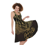 Golden Spiritual Elephant Print Women's Sleeveless Dress