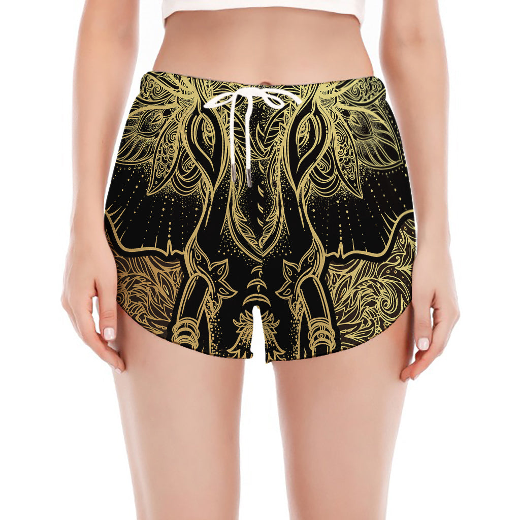 Golden Spiritual Elephant Print Women's Split Running Shorts