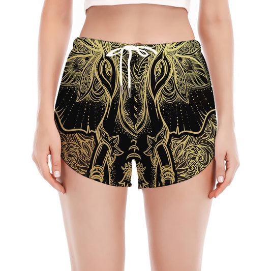 Golden Spiritual Elephant Print Women's Split Running Shorts