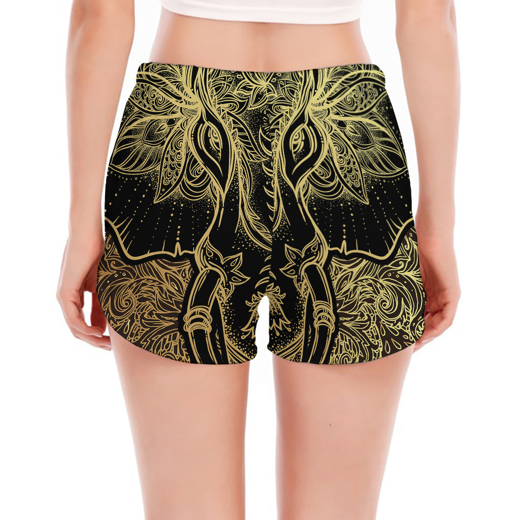 Golden Spiritual Elephant Print Women's Split Running Shorts