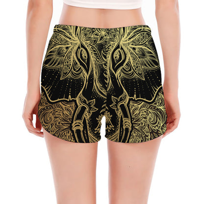 Golden Spiritual Elephant Print Women's Split Running Shorts