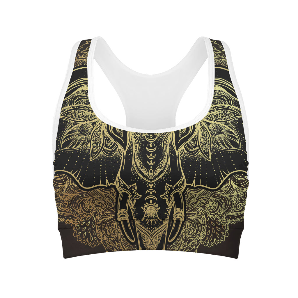 Golden Spiritual Elephant Print Women's Sports Bra