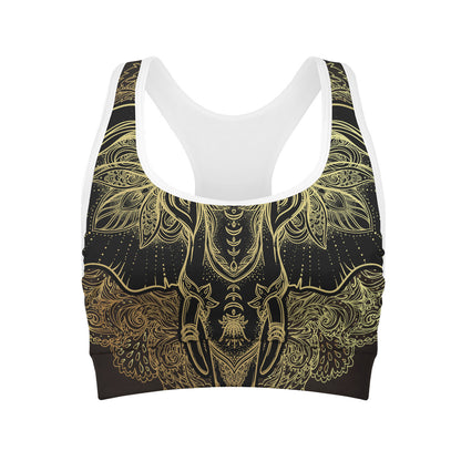 Golden Spiritual Elephant Print Women's Sports Bra