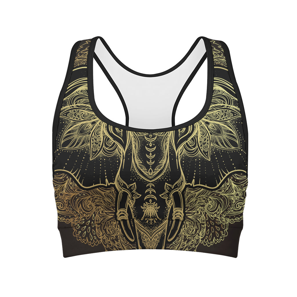 Golden Spiritual Elephant Print Women's Sports Bra