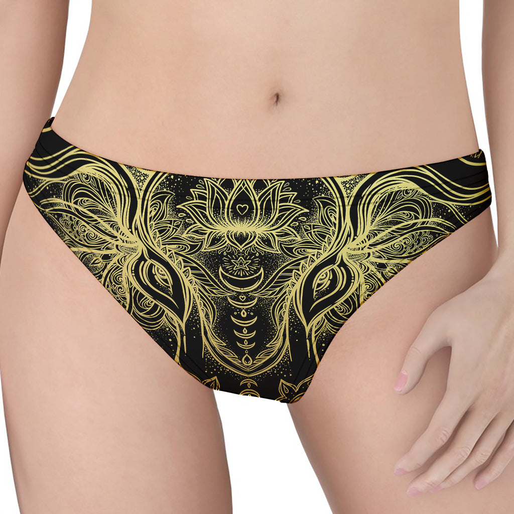 Golden Spiritual Elephant Print Women's Thong