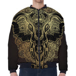 Golden Spiritual Elephant Print Zip Sleeve Bomber Jacket