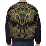 Golden Spiritual Elephant Print Zip Sleeve Bomber Jacket