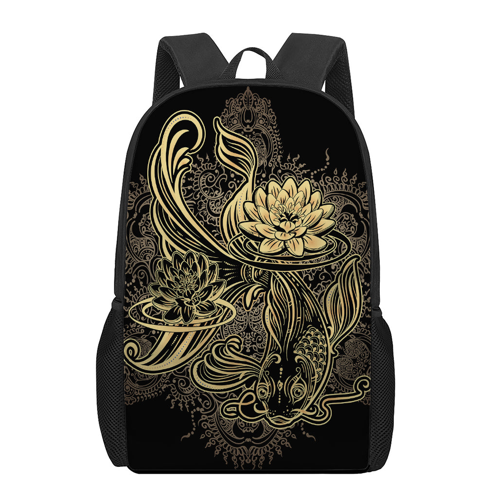 Golden Spiritual Koi Carp Print 17 Inch Backpack