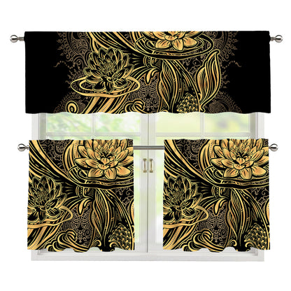 Golden Spiritual Koi Carp Print 3 Piece Kitchen Curtains