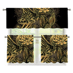 Golden Spiritual Koi Carp Print 3 Piece Kitchen Curtains