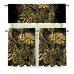 Golden Spiritual Koi Carp Print 3 Piece Kitchen Curtains