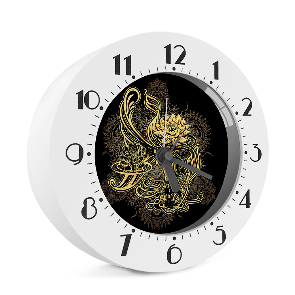 Golden Spiritual Koi Carp Print Alarm Clock