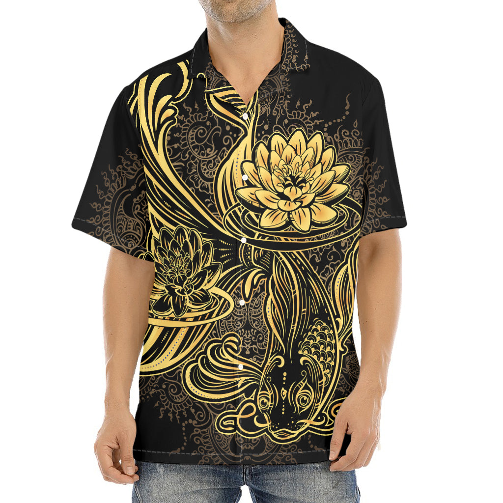 Golden Spiritual Koi Carp Print Aloha Shirt