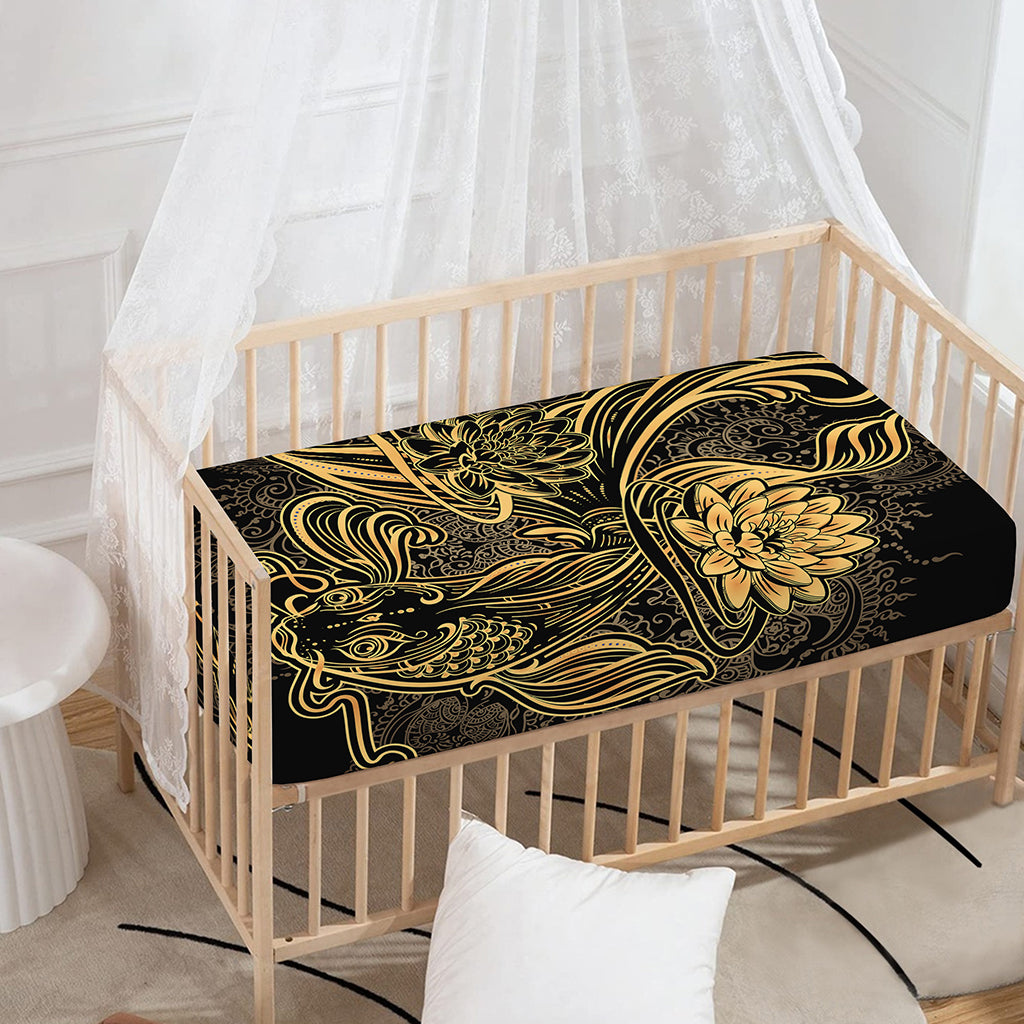 Golden Spiritual Koi Carp Print Baby Crib Sheet