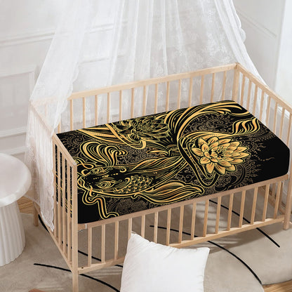 Golden Spiritual Koi Carp Print Baby Crib Sheet
