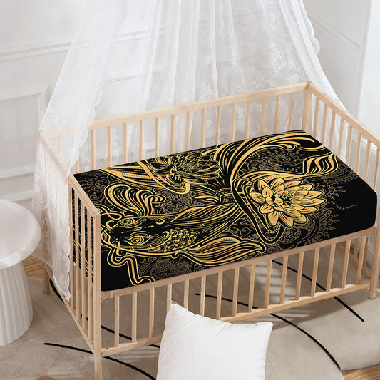 Golden Spiritual Koi Carp Print Baby Crib Sheet